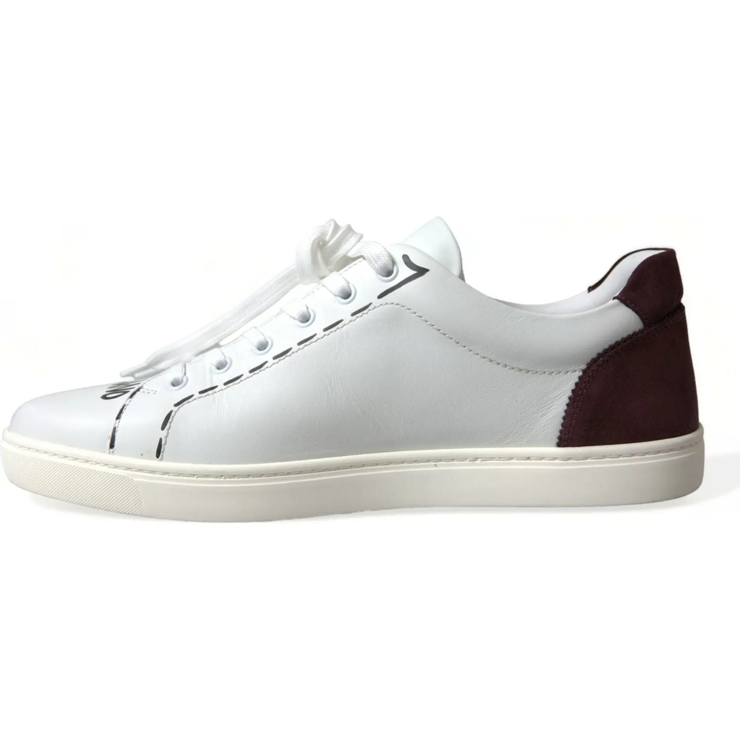 Back Open Sneakers Dolce & Gabbana White Bordeaux Leather Logo Low Top Sneakers Shoes