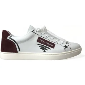Moc Toe Sneakers Dolce & Gabbana White Bordeaux Leather Logo Low Top Sneakers Shoes
