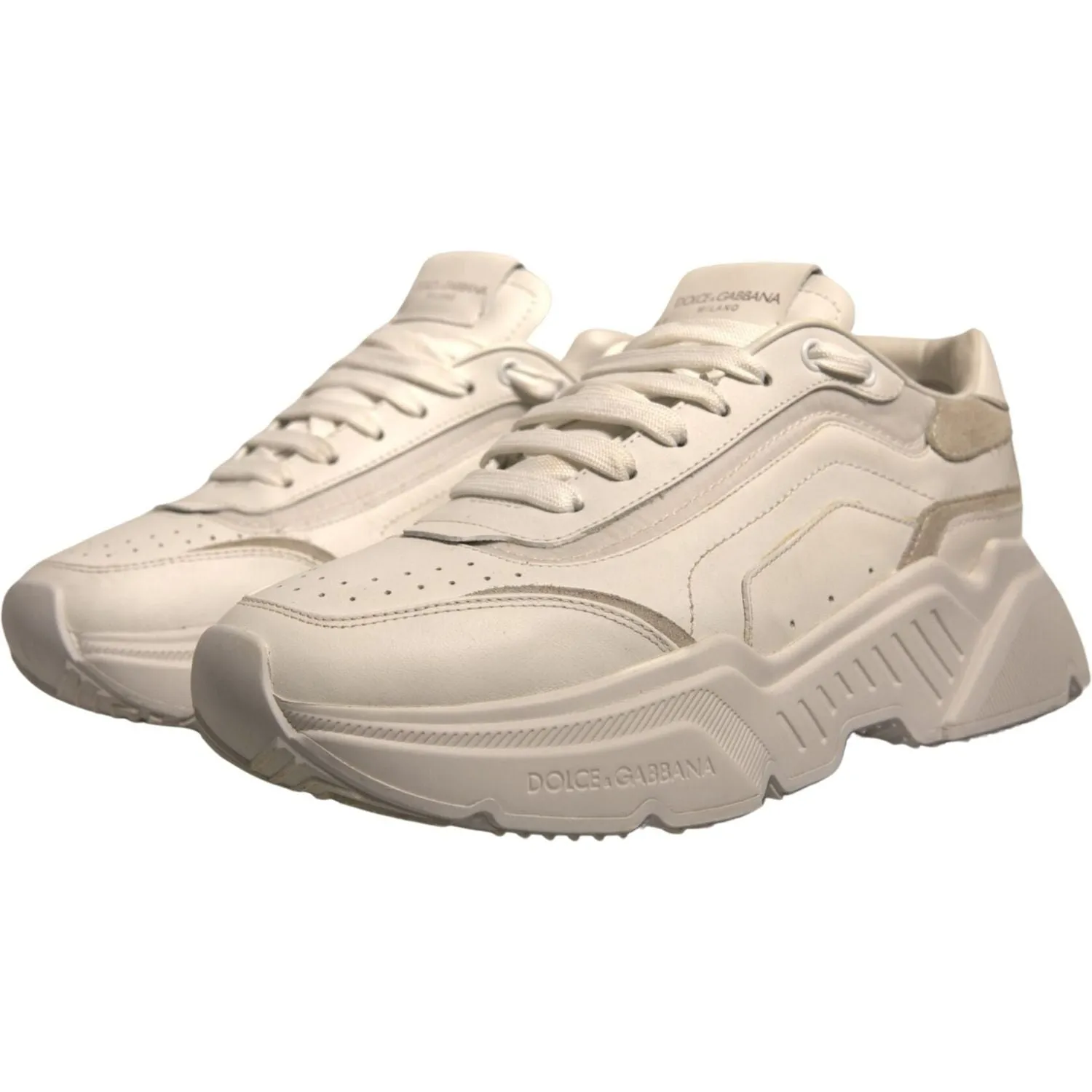 Dolce & Gabbana White Daymaster Leather Low Top Sneakers Shoes Badminton Court Sneakers