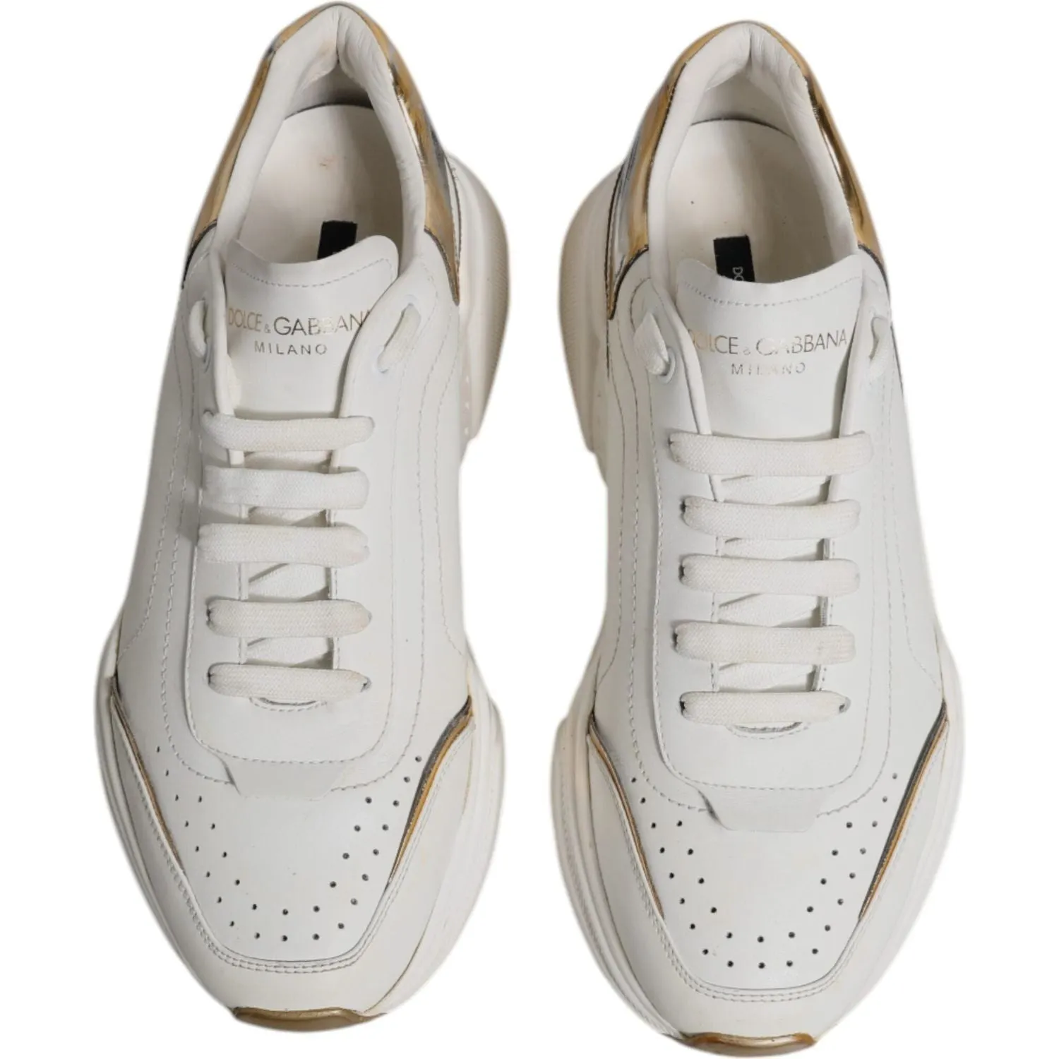 Dolce & Gabbana White Gold DAYMASTER Leather Sneakers Shoes Sustainable Sneakers
