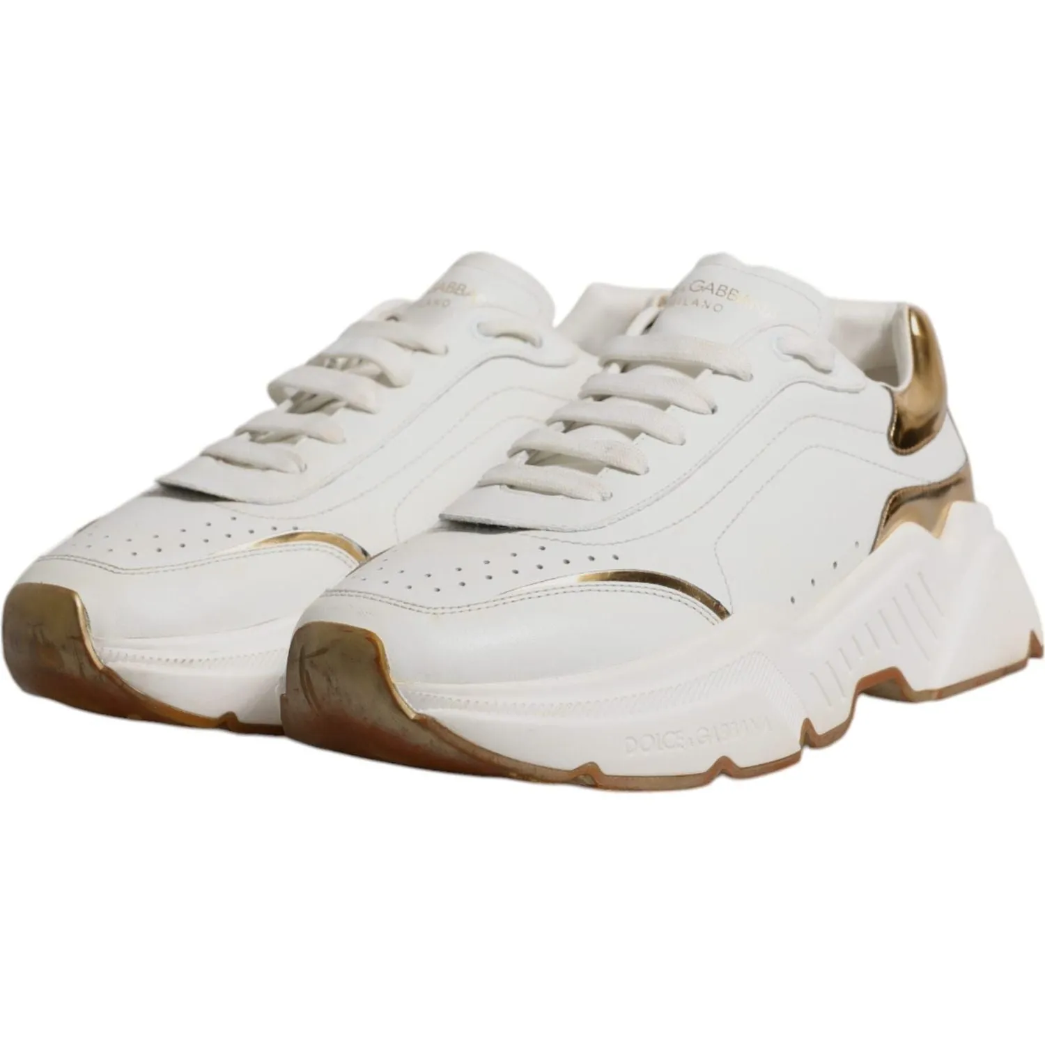 Dolce & Gabbana White Gold DAYMASTER Leather Sneakers Shoes 11. NULL