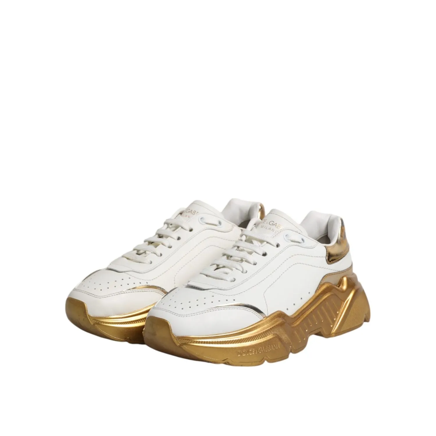 Dolce & Gabbana White Gold Daymaster Low Top Sneakers Shoes White Fashion Sneakers