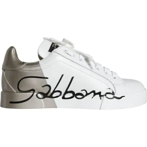 Dolce & Gabbana White Gold Portofino Low Top Leather Sneakers Shoes Sneakers Goose