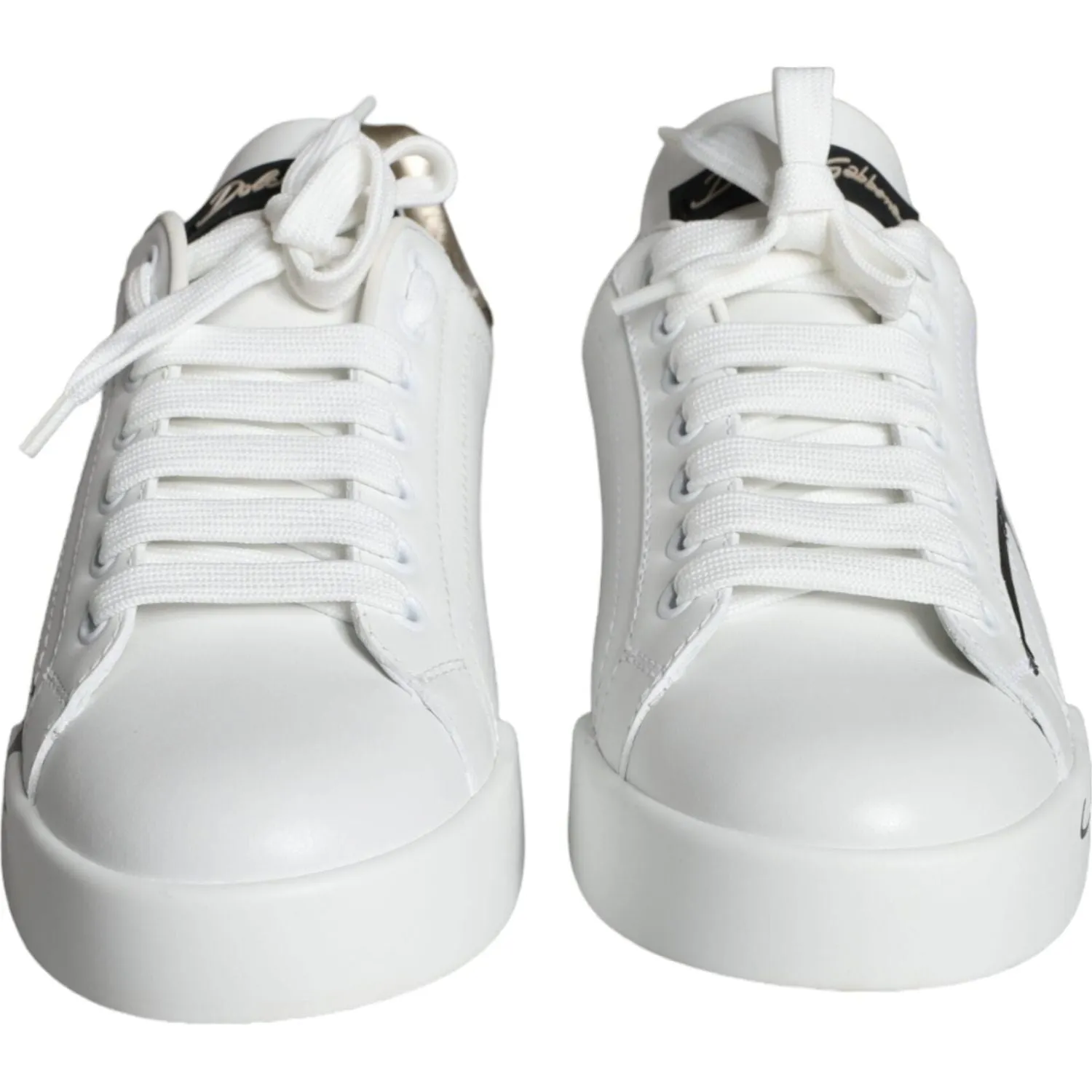 Back Sneakers Dolce & Gabbana White Gold Portofino Low Top Leather Sneakers Shoes