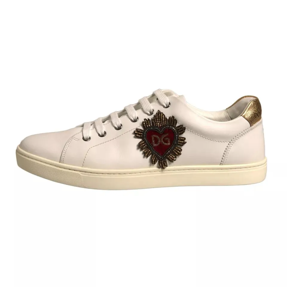 Dolce & Gabbana White Leather Heart Embellished Sneakers Shoes Girls Sneakers
