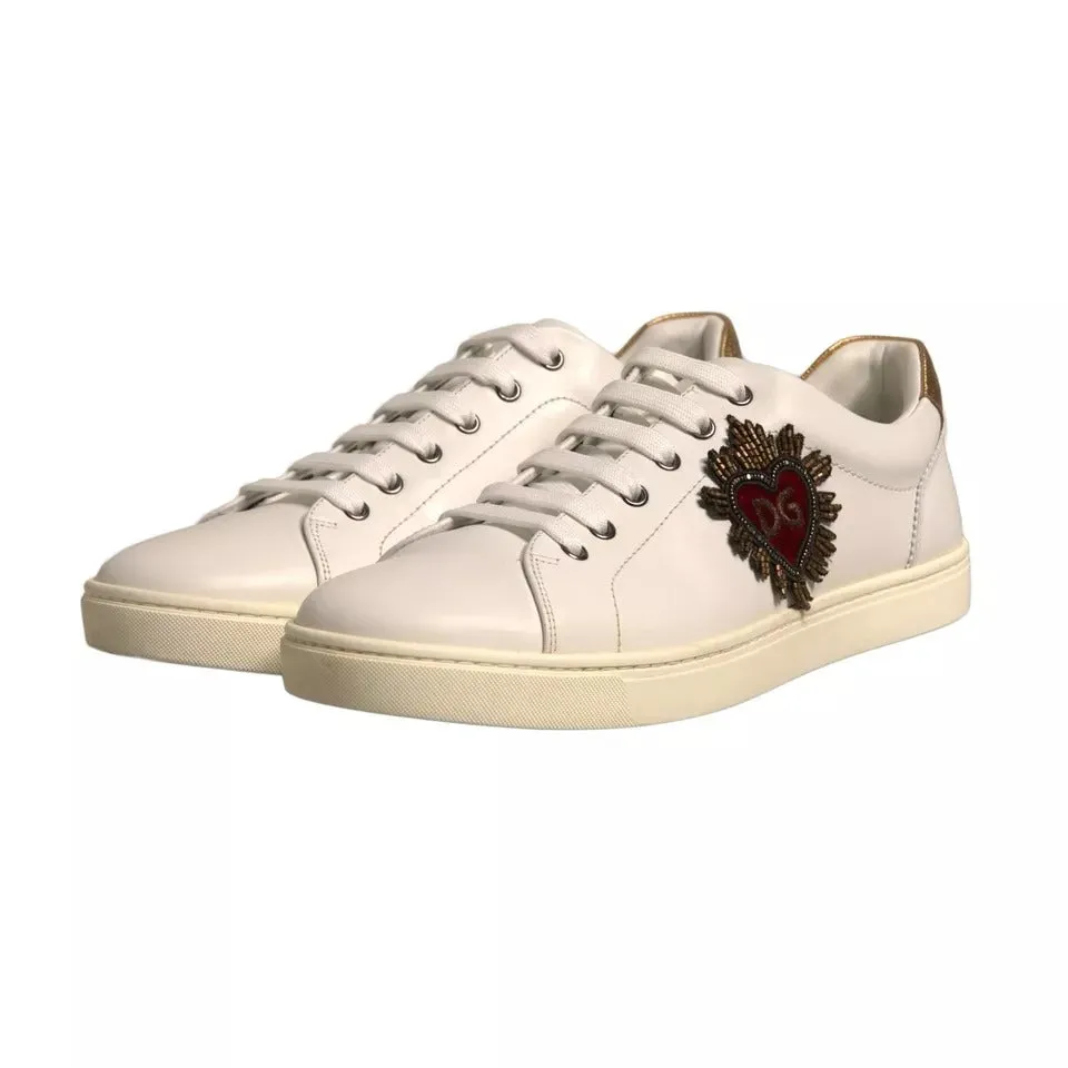 Dolce & Gabbana White Leather Heart Embellished Sneakers Shoes Magic Sneakers Jersey City Nj