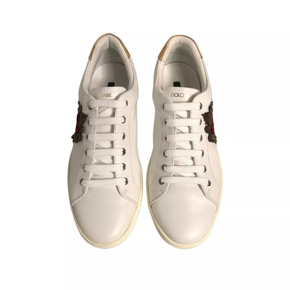Dolce & Gabbana White Leather Heart Embellished Sneakers Shoes Sneakers And Dress Shoes
