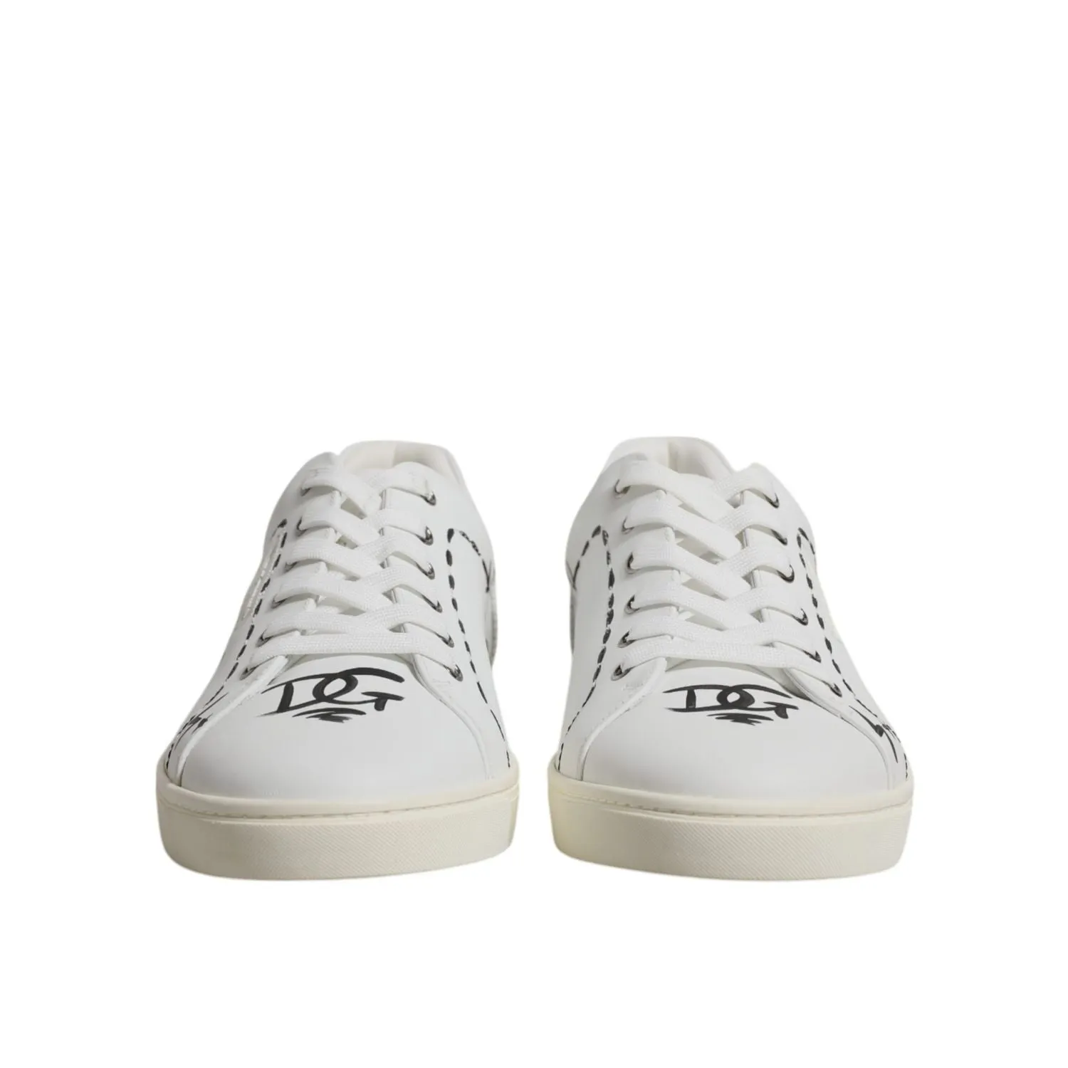 Dolce & Gabbana White Leather Milano Low Top Sneakers Shoes Spray Paint Sneakers