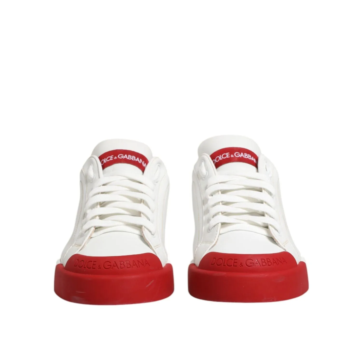 Italian Leather Sneakers Dolce & Gabbana White Red Leather Lace Up Sneakers Shoes