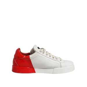 Dolce & Gabbana White Red Leather Logo Low Top Sneakers Shoes Brewster Casual Shoes