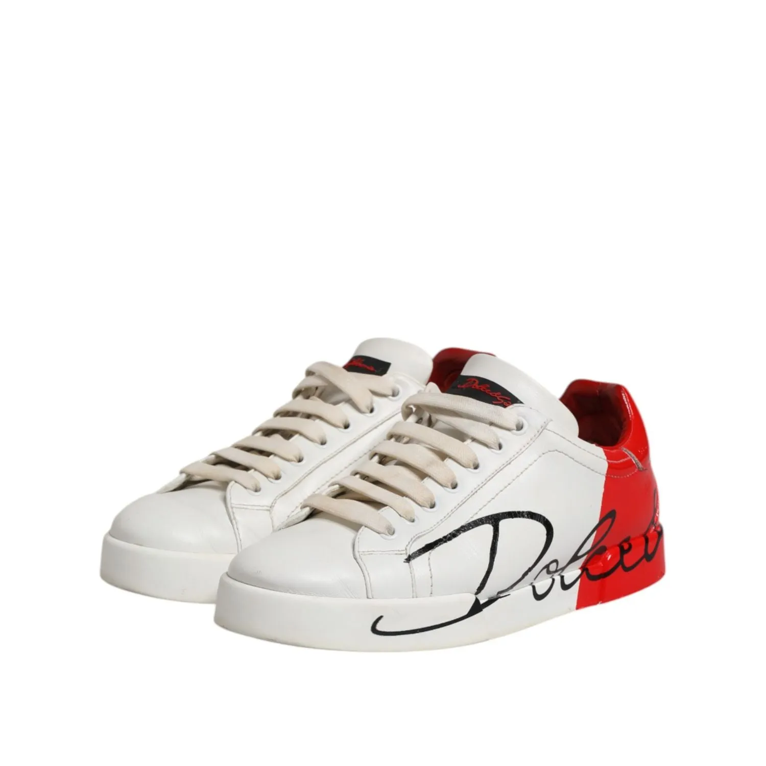 Dolce & Gabbana White Red Leather Logo Low Top Sneakers Shoes 9060 Casual Shoes Moonbeam