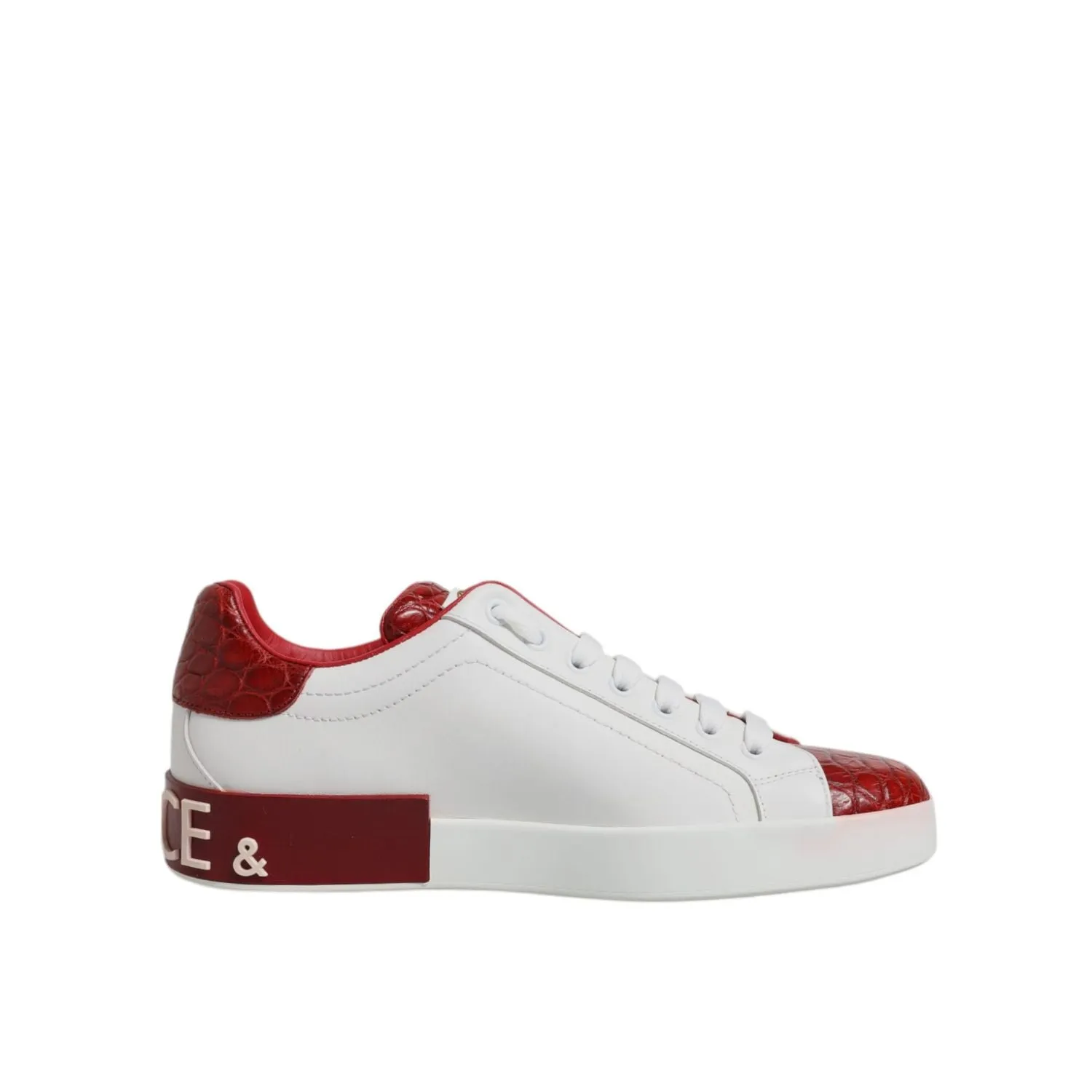 Dolce & Gabbana White Red Leather Portofino Men Sneaker Shoes Vans Velcro Sneakers