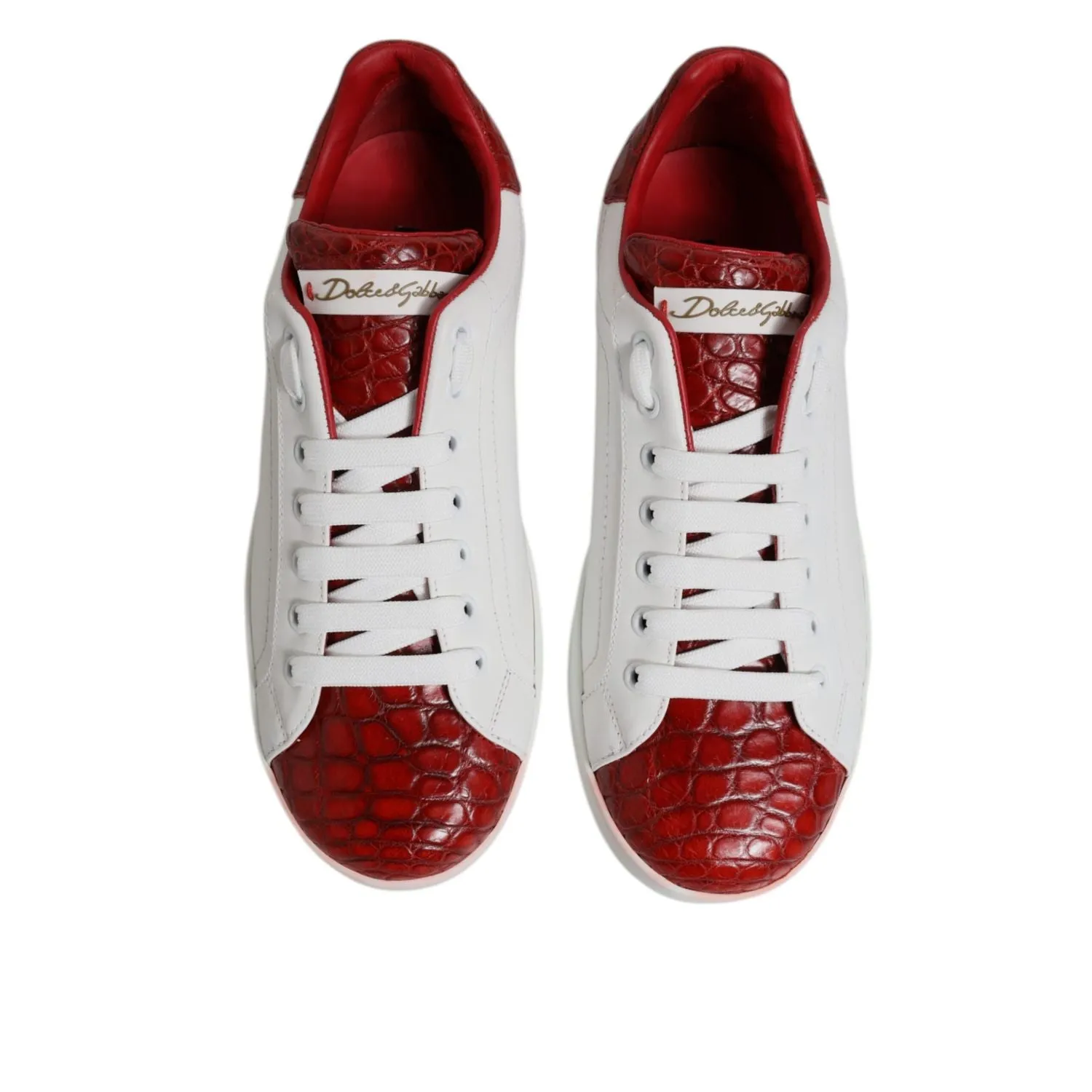 Sparkling Sneakers Dolce & Gabbana White Red Leather Portofino Men Sneaker Shoes