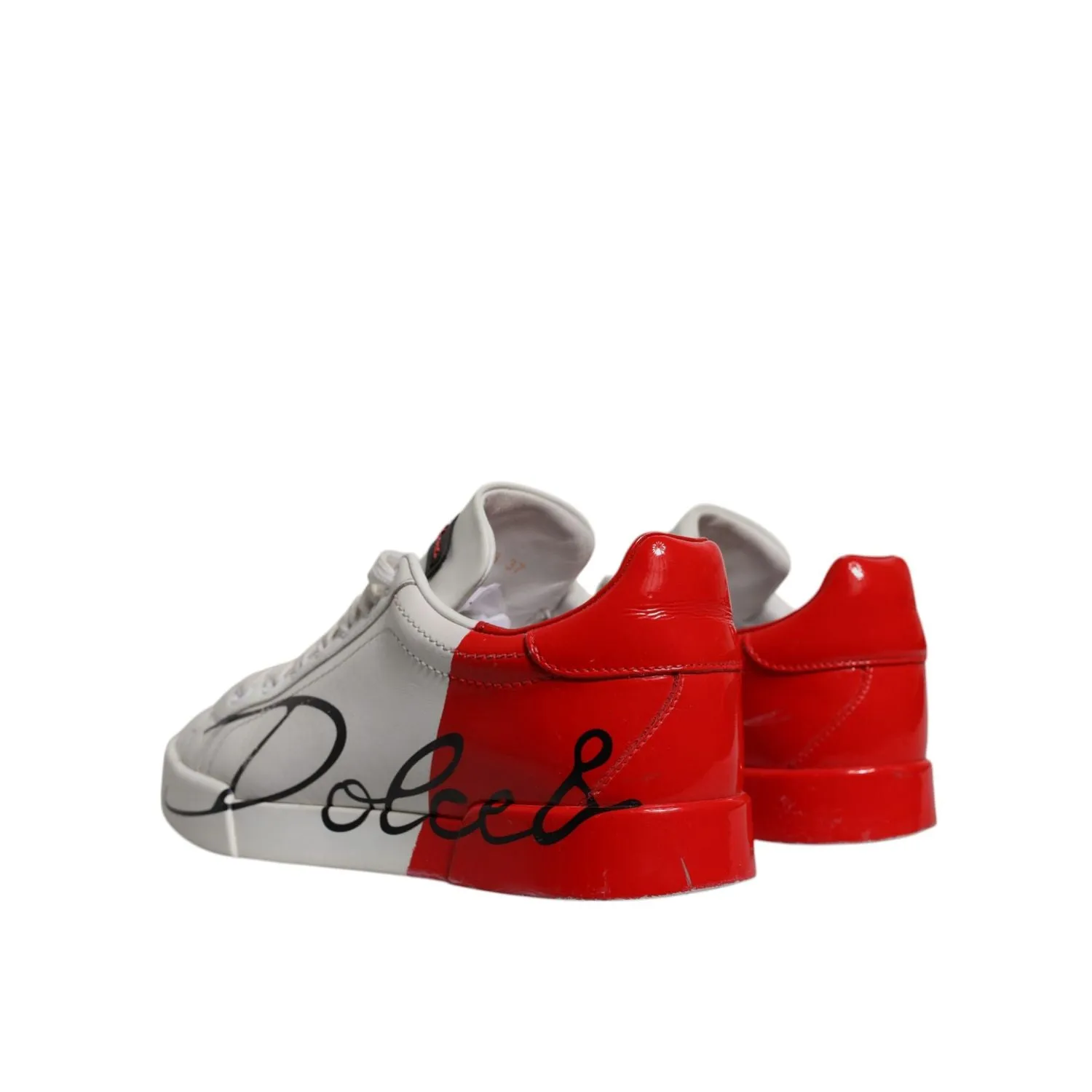 Dolce & Gabbana White Red Logo Portofino Sneakers Shoes Casual Shoes Leisure Size