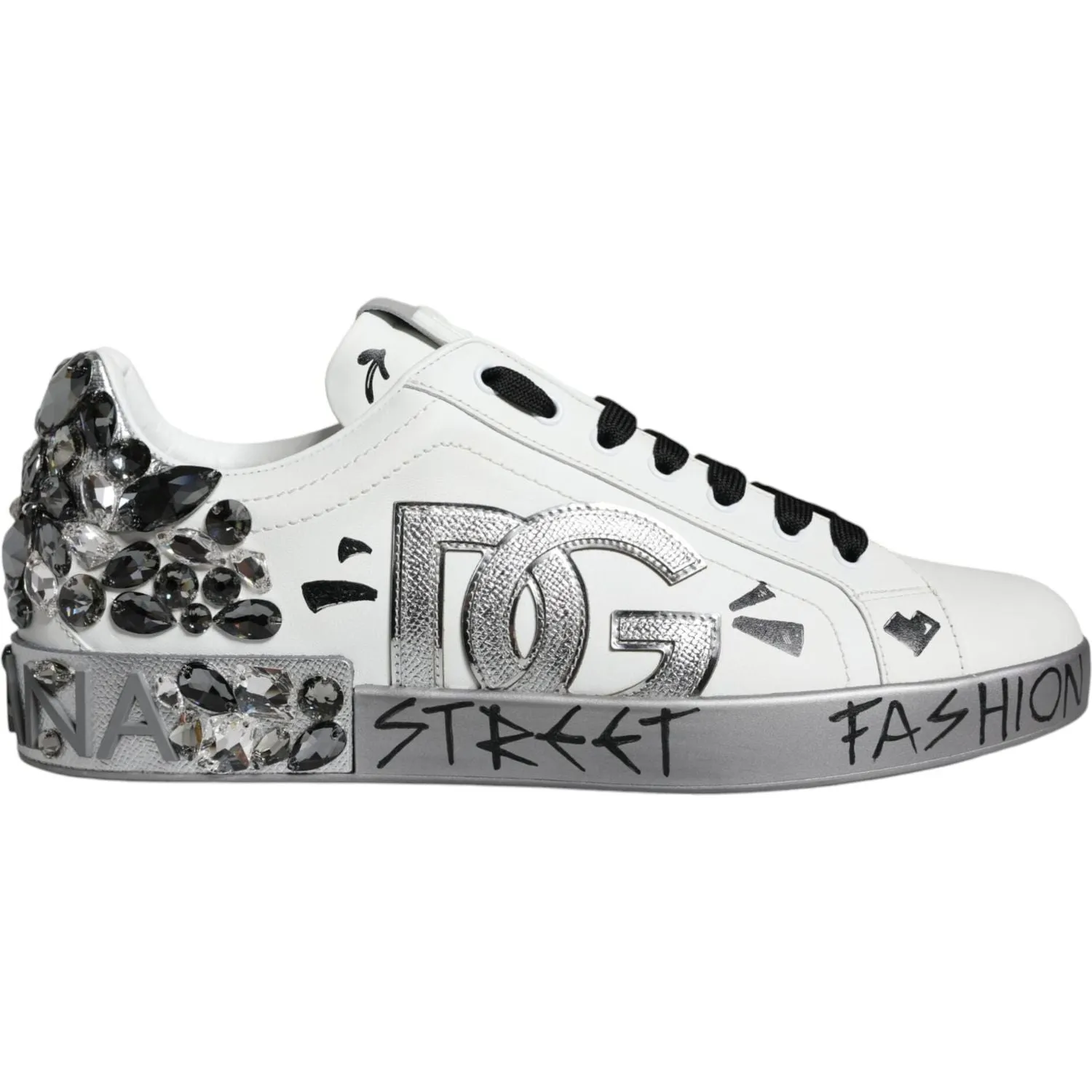Vintage Shoes Dolce & Gabbana White Silver Crystal Logo Portofino Sneakers Shoes