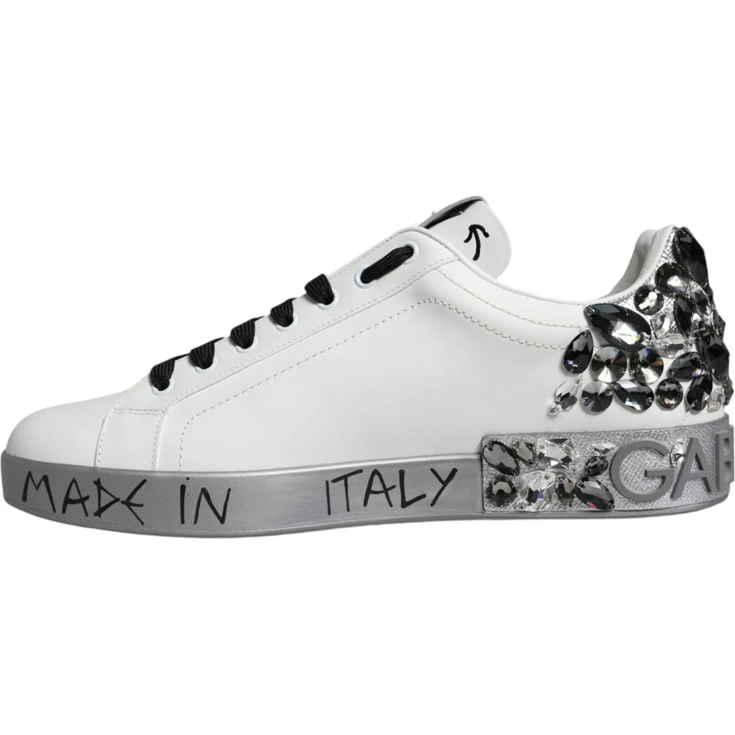Best Casual Hiking Shoes Dolce & Gabbana White Silver Crystal Logo Portofino Sneakers Shoes