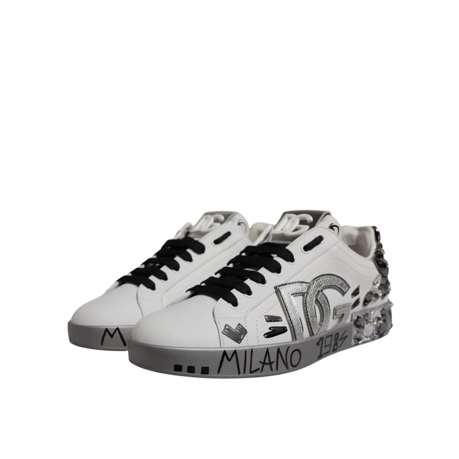 Dolce & Gabbana White Silver Crystal Logo Portofino Sneakers Shoes Puma Rs-trck Casual Shoes