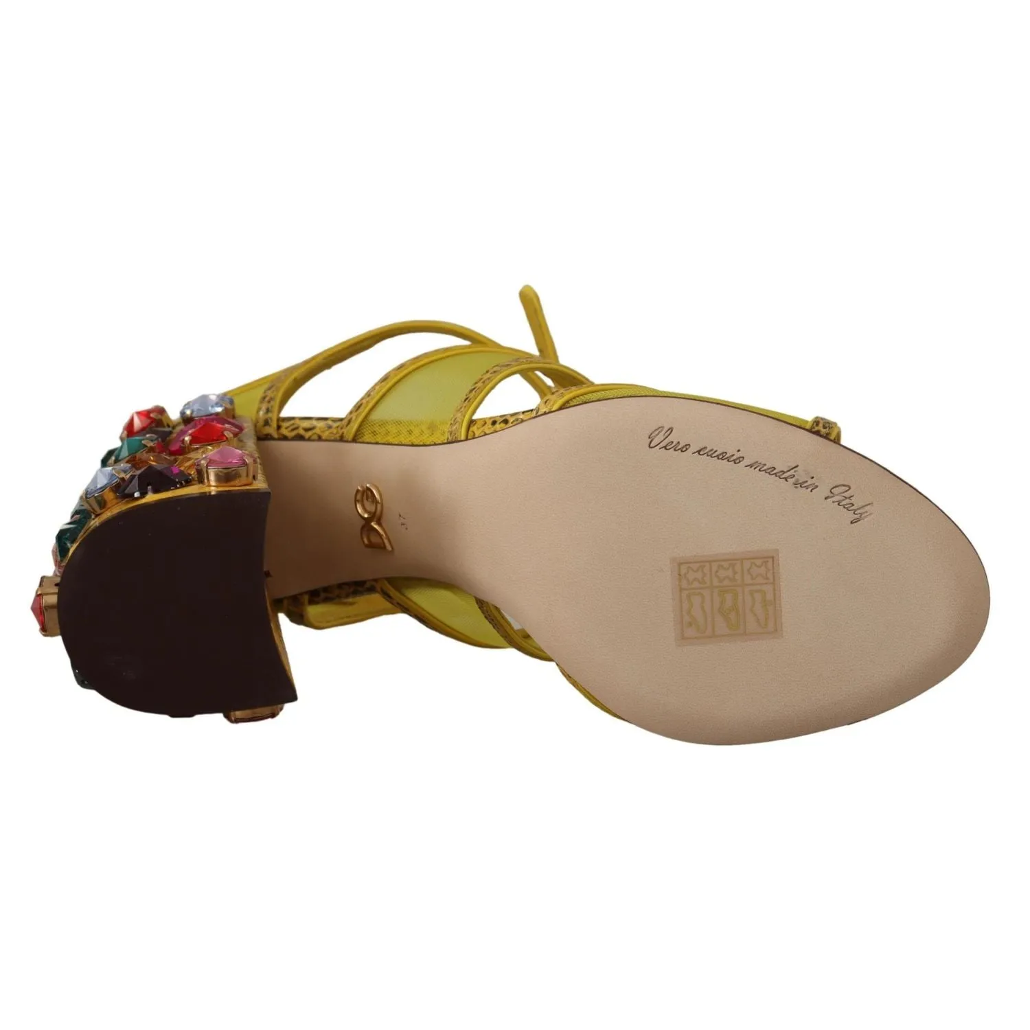 Dolce & Gabbana Yellow Leather Crystal Ayers Sandals Shoes Swimming Pool Sandals