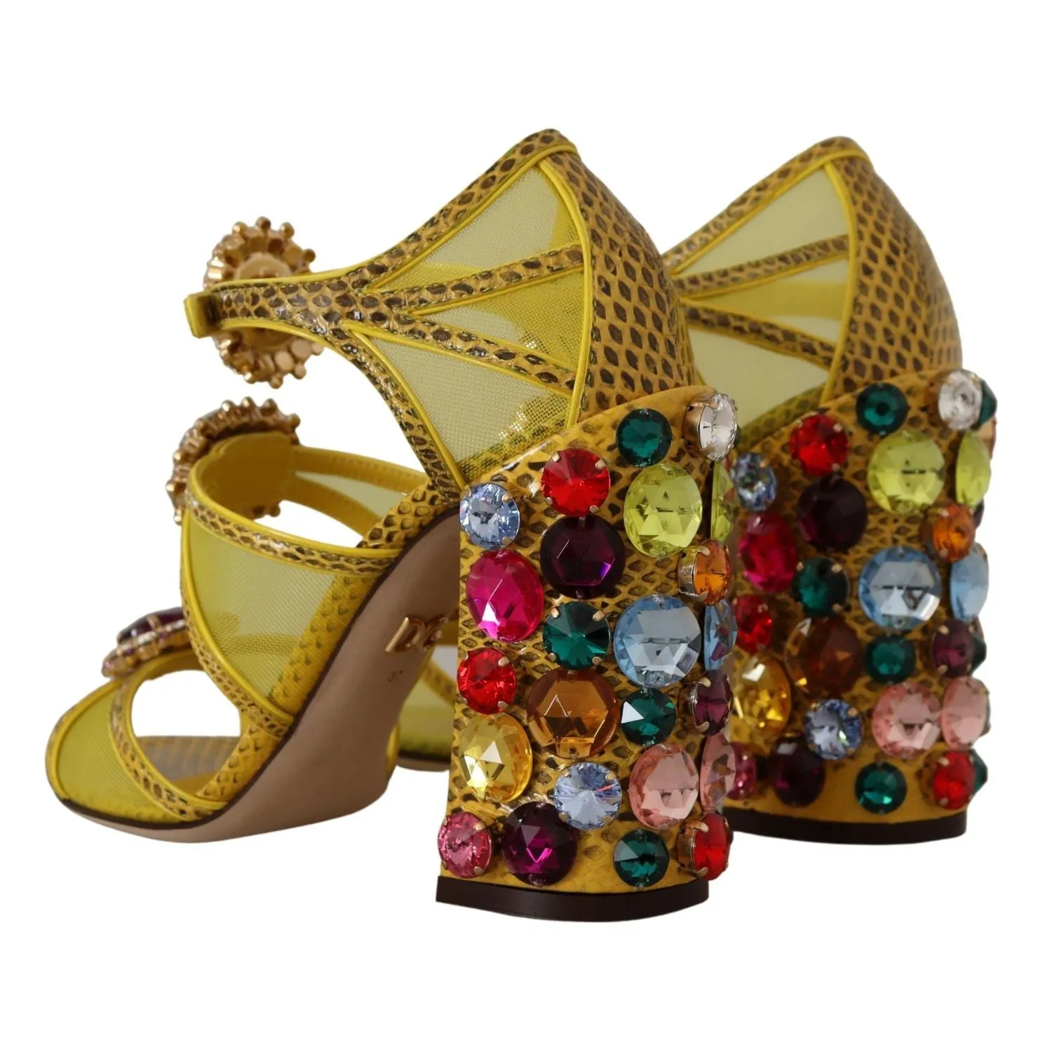 Dolce & Gabbana Yellow Leather Crystal Ayers Sandals Shoes Sandals Footbed