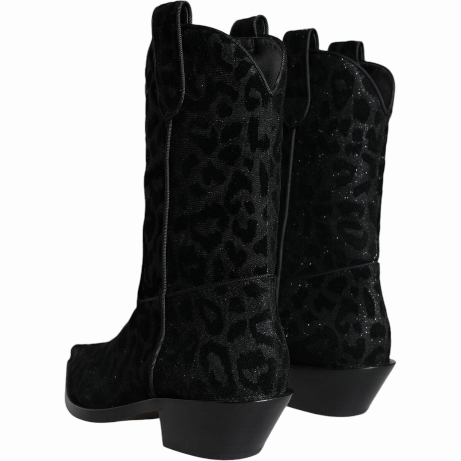 Fluffy Flat Shoes Dolce & Gabbana Black Gray Leopard Cowboy Boots Shoes
