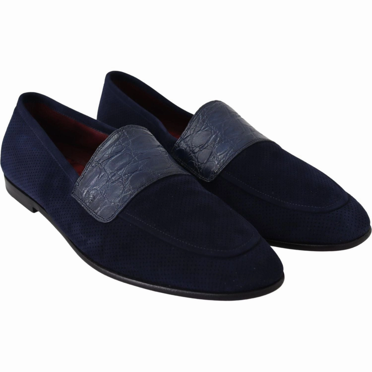 Heeled Loafers Dolce & Gabbana Blue Suede Caiman Loafers Slippers Shoes