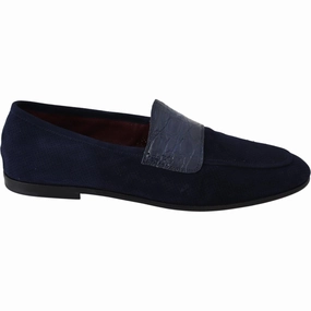 Dolce & Gabbana Blue Suede Caiman Loafers Slippers Shoes Dockers Penny Loafers