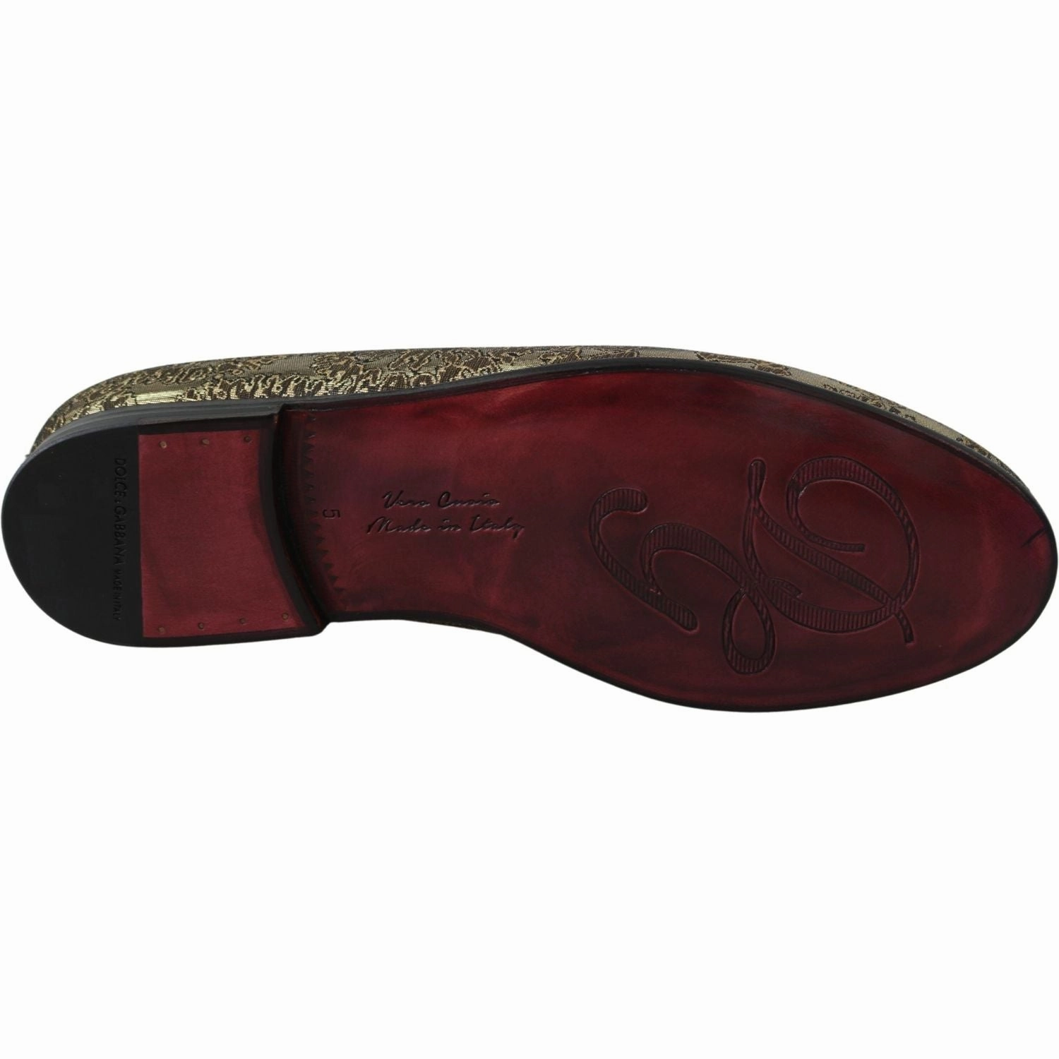 Dolce & Gabbana Gold Jacquard Flats Mens Loafers Shoes Leah Loafers