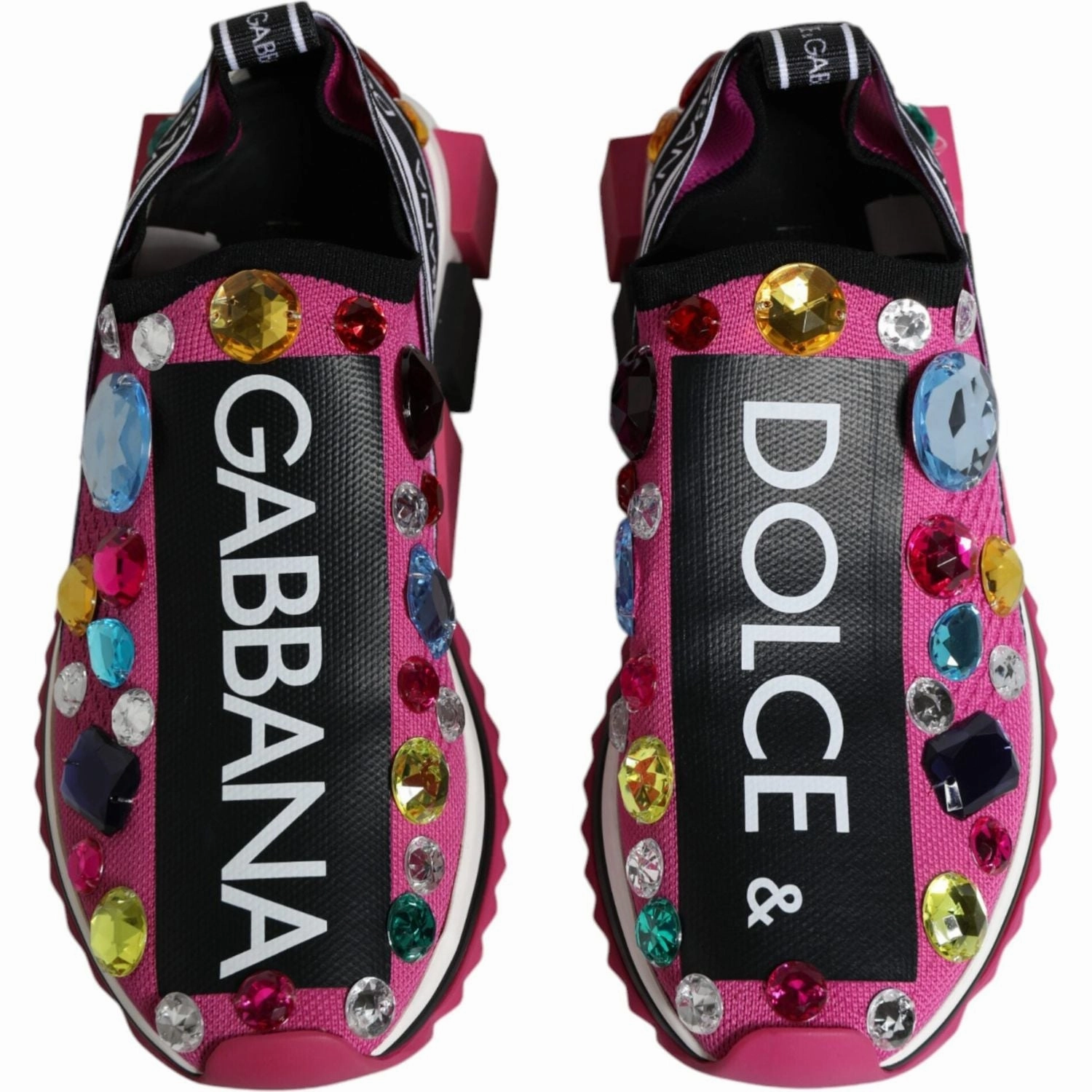 Dolce & Gabbana Pink Sorrento Crystals Low Top Sneakers Shoes Leather Flat Shoes