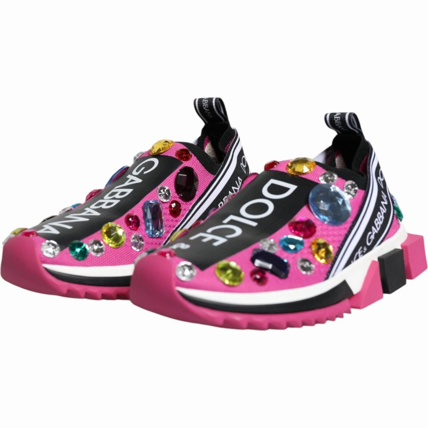 Flat Triggert Shoe For Dolce & Gabbana Pink Sorrento Crystals Low Top Sneakers Shoes