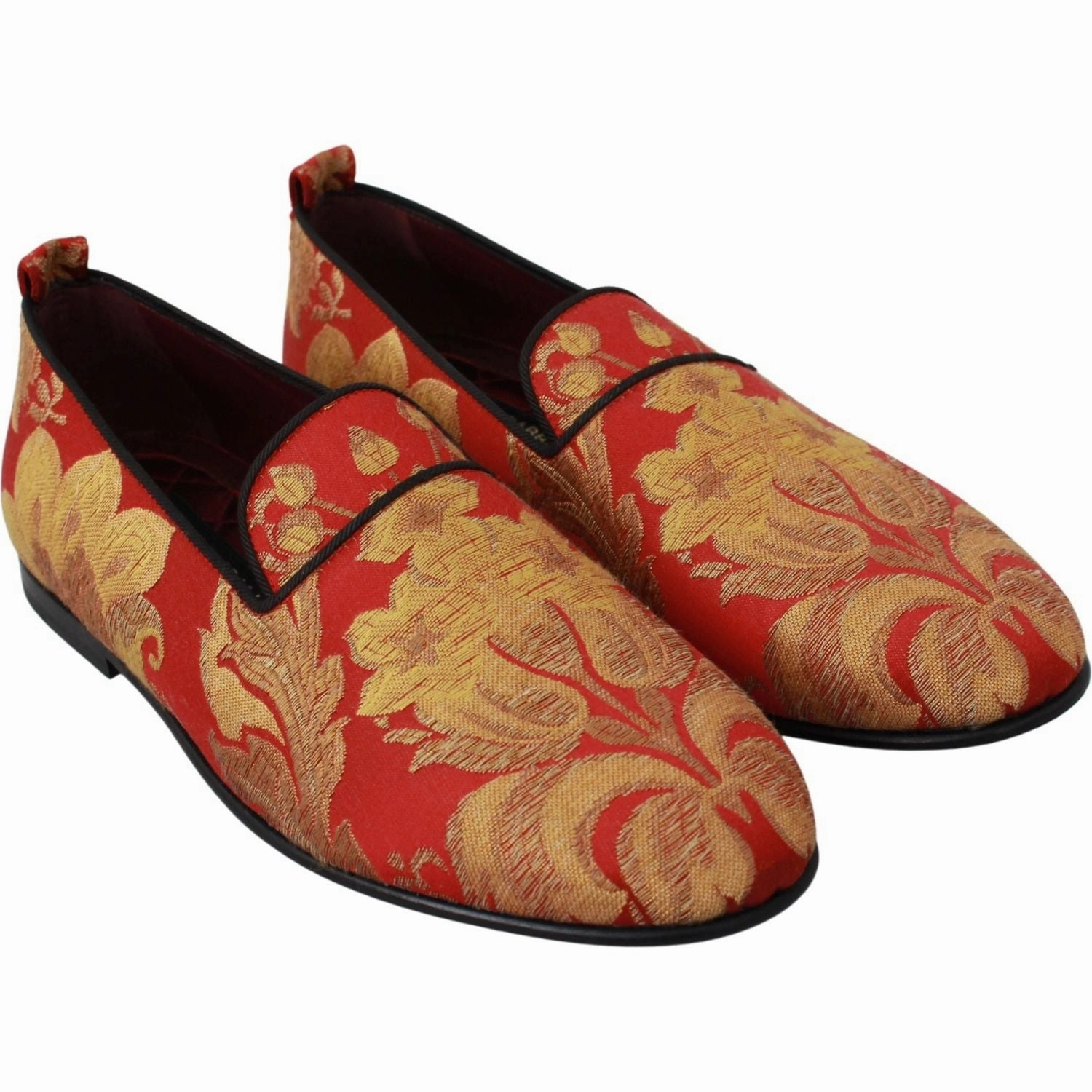 Boston Loafers Dolce & Gabbana Red Gold Brocade Slippers Loafers Shoes