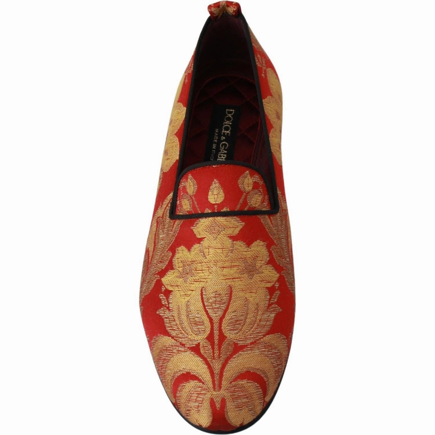 Dolce & Gabbana Red Gold Brocade Slippers Loafers Shoes Best Tassel Loafers