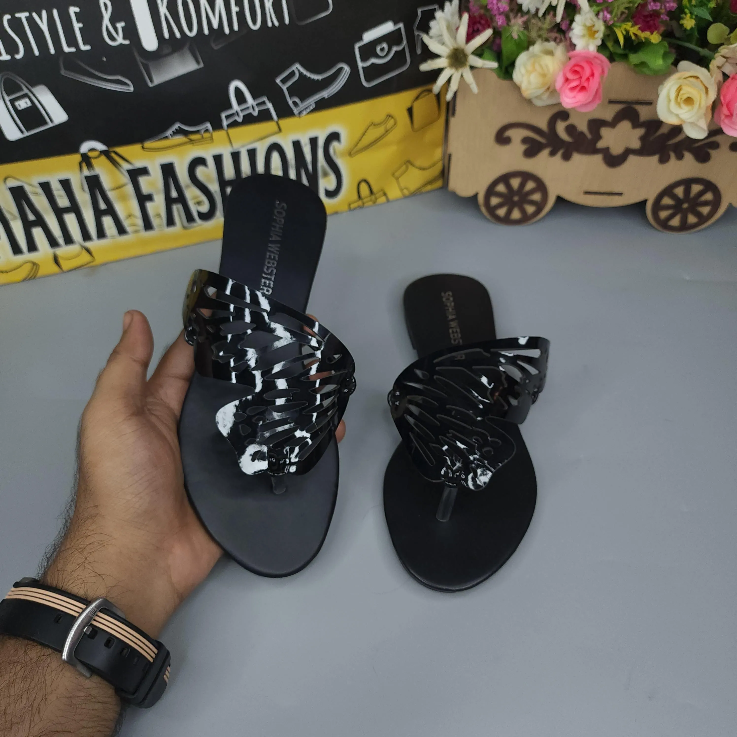 Black Butterfly Slippers Pillow Slides