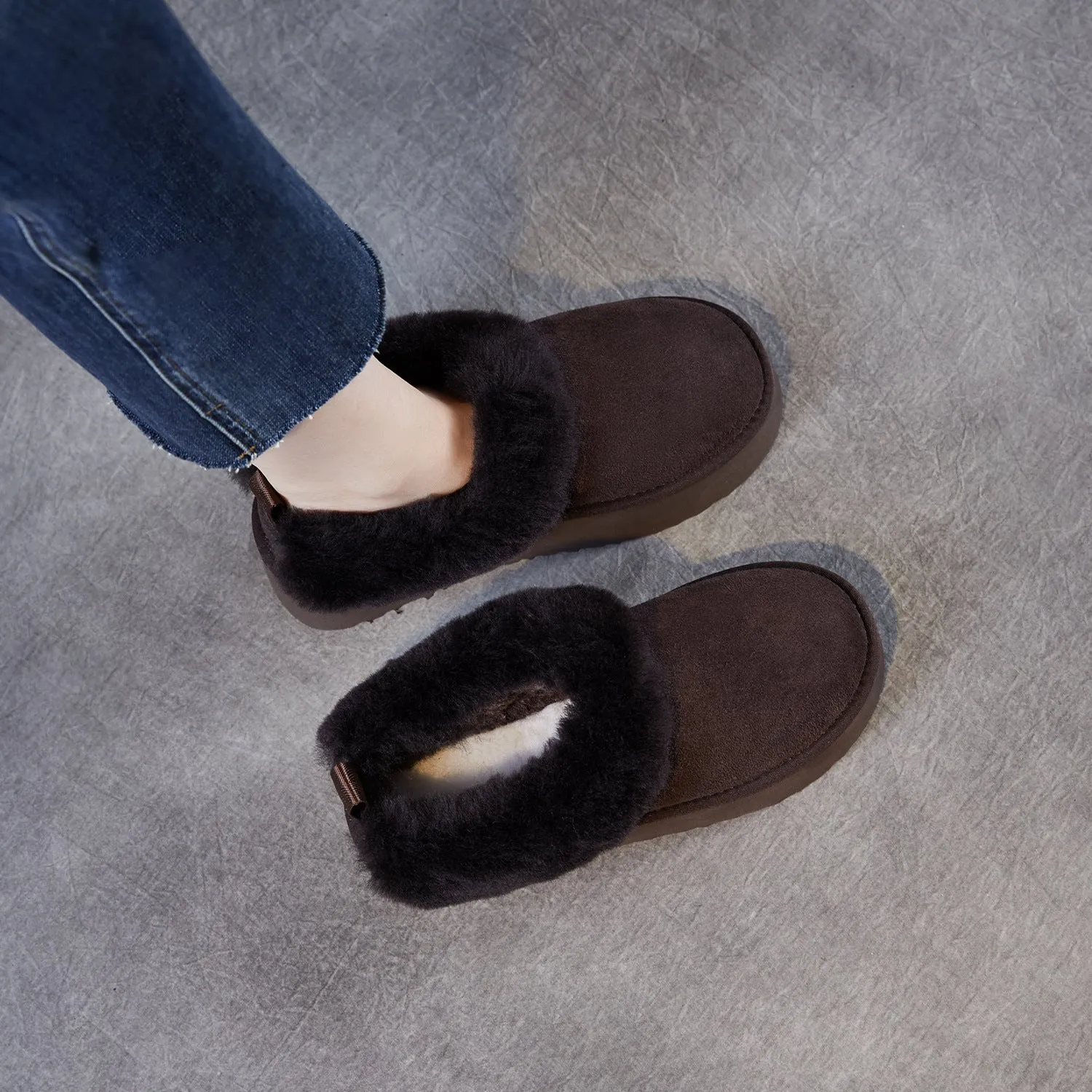 Casual Outfits With Snakeskin Shoes Women's Minimalist Suede Low Top Furred Casual Shoes