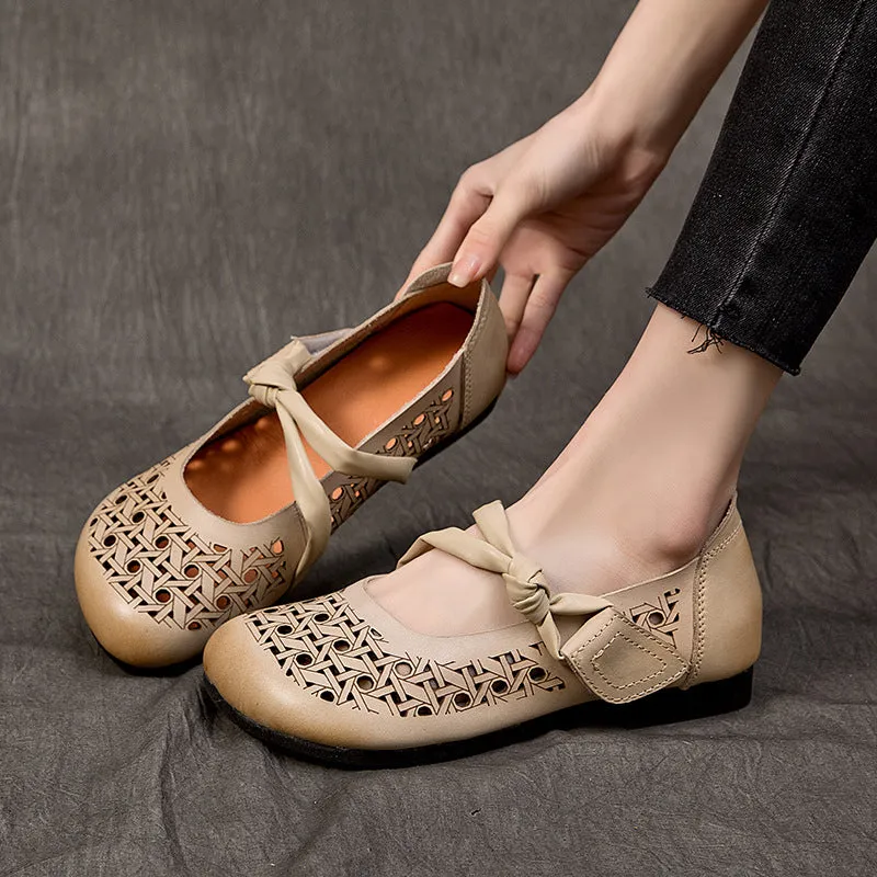 Hollow-out Breathable Flat Leather Peas Shoes Sneakers Flat Shoes