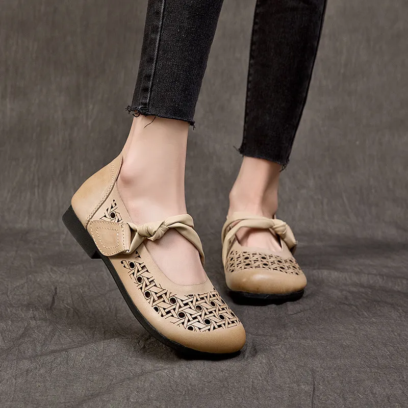 Hollow-out Breathable Flat Leather Peas Shoes Crochet Flat Shoe