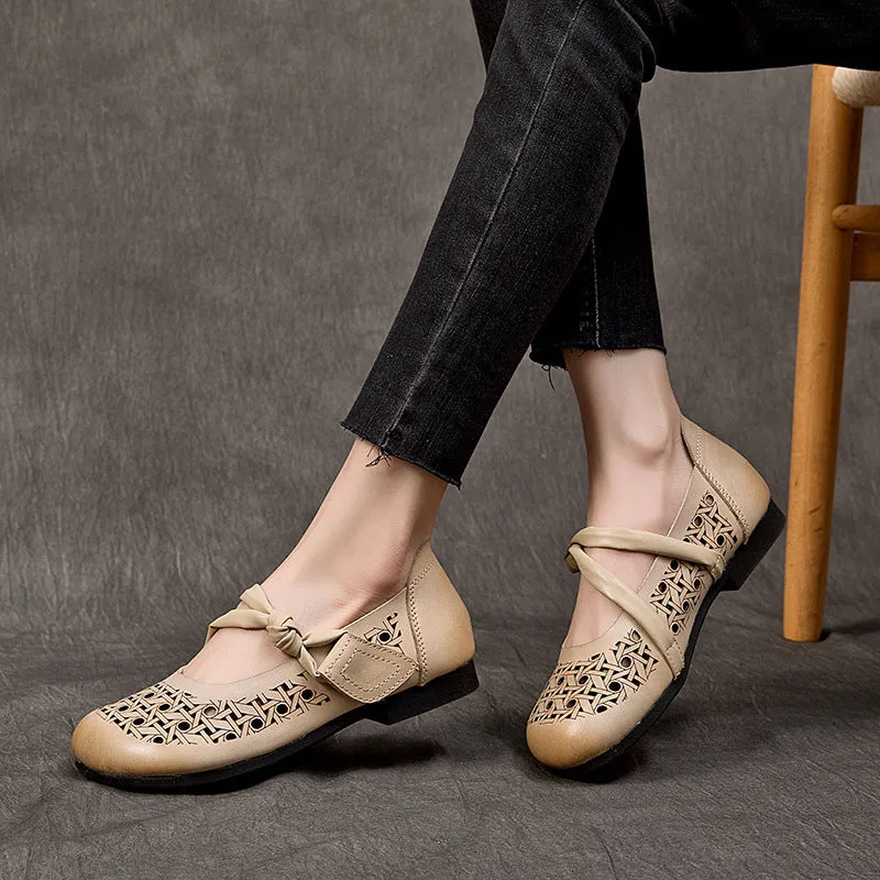 Hollow-out Breathable Flat Leather Peas Shoes Bridal Shoes Ballet Flats