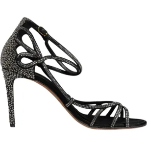 Dolce & Gabbana Black Strass Ankle Strap Heels Sandals Shoes Teva Midform Infinity Sandals