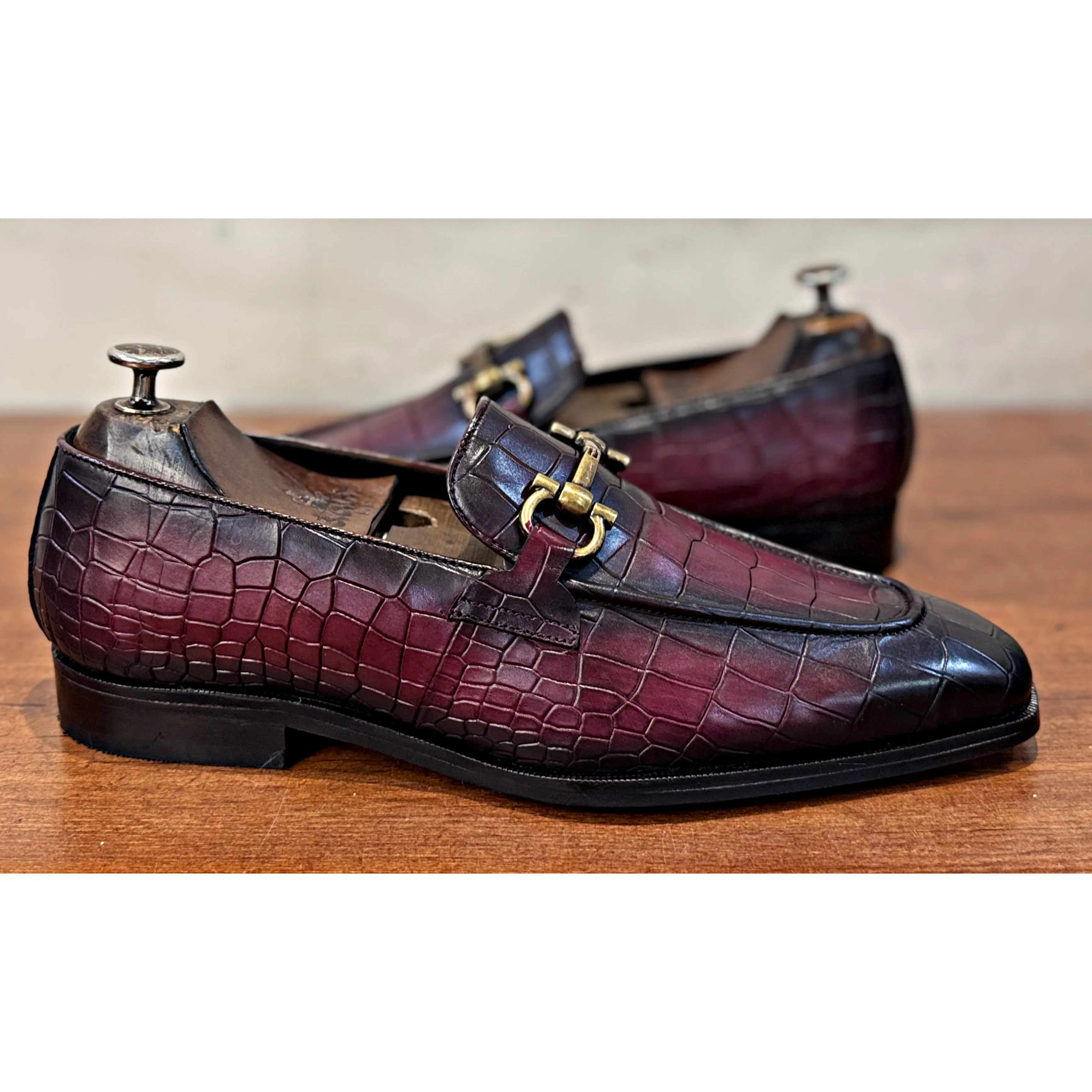 Ecsaaro Designer Loafers Croco Shearling Lined Loafers