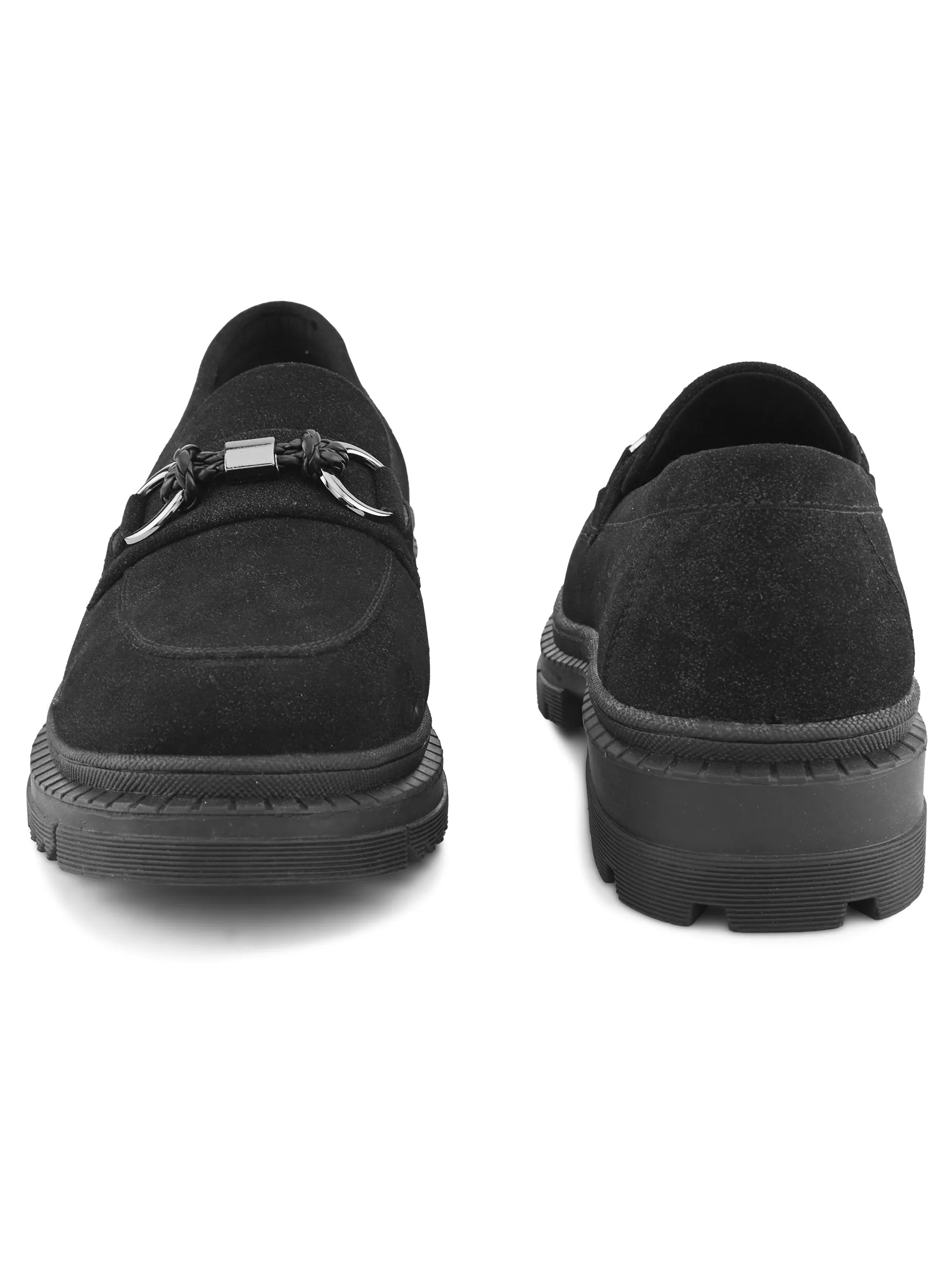 Bisou Women Black Chunky Loafers Loafers Comfort