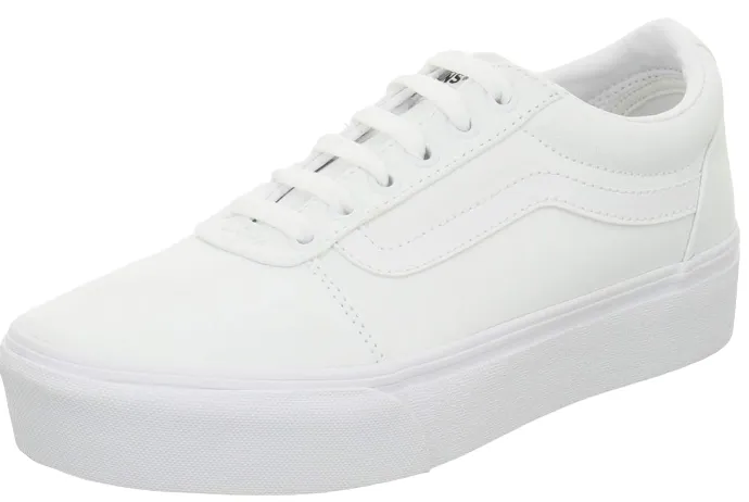 Vans Women's Ward Platform Sneaker, Canvas White Nice Business Casual Shoes