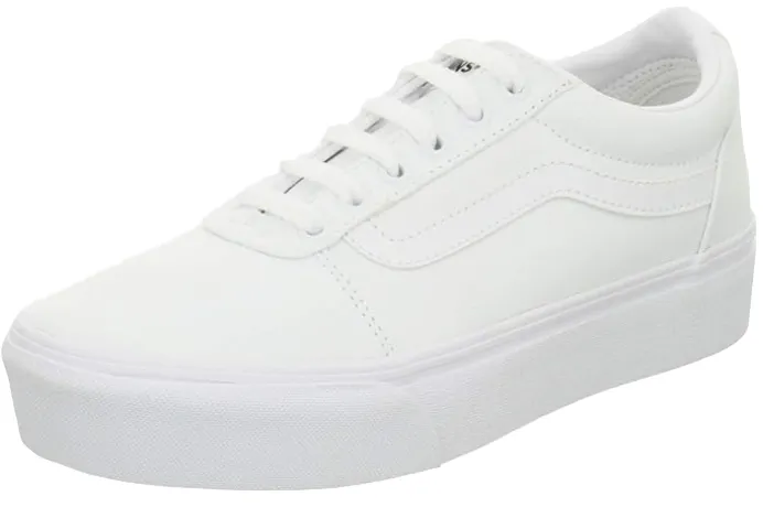 White Shoes Amazon Vans Women's Ward Platform Sneaker, Canvas White