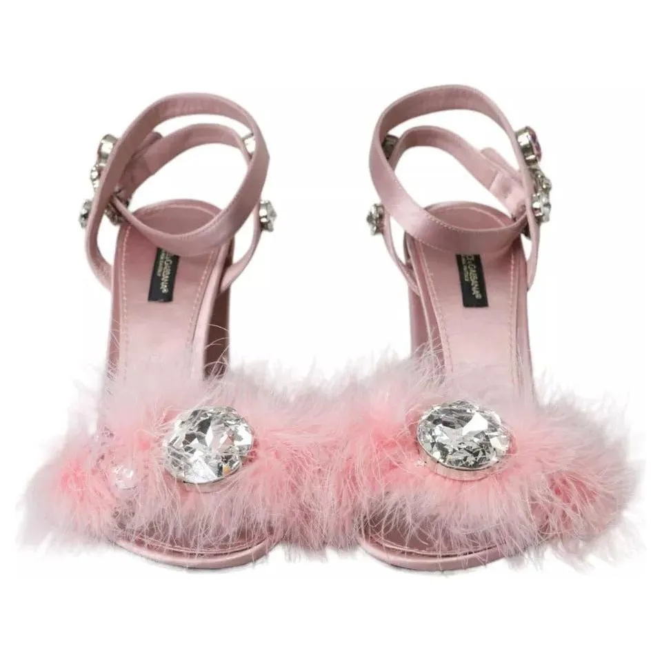 Dolce & Gabbana Pink Turkey Feather Embellished Sandals Shoes Sandals With A Low Heel