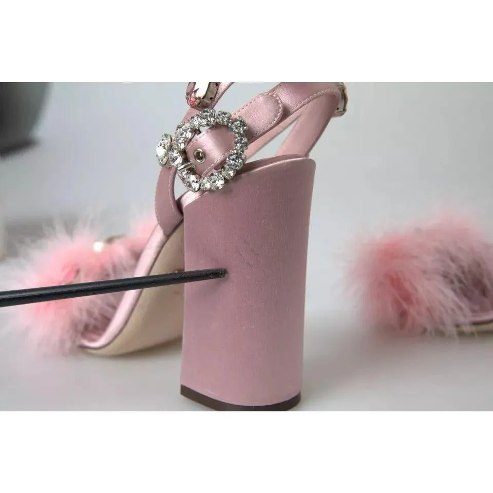Peep Toe Sandals Heels Dolce & Gabbana Pink Turkey Feather Embellished Sandals Shoes