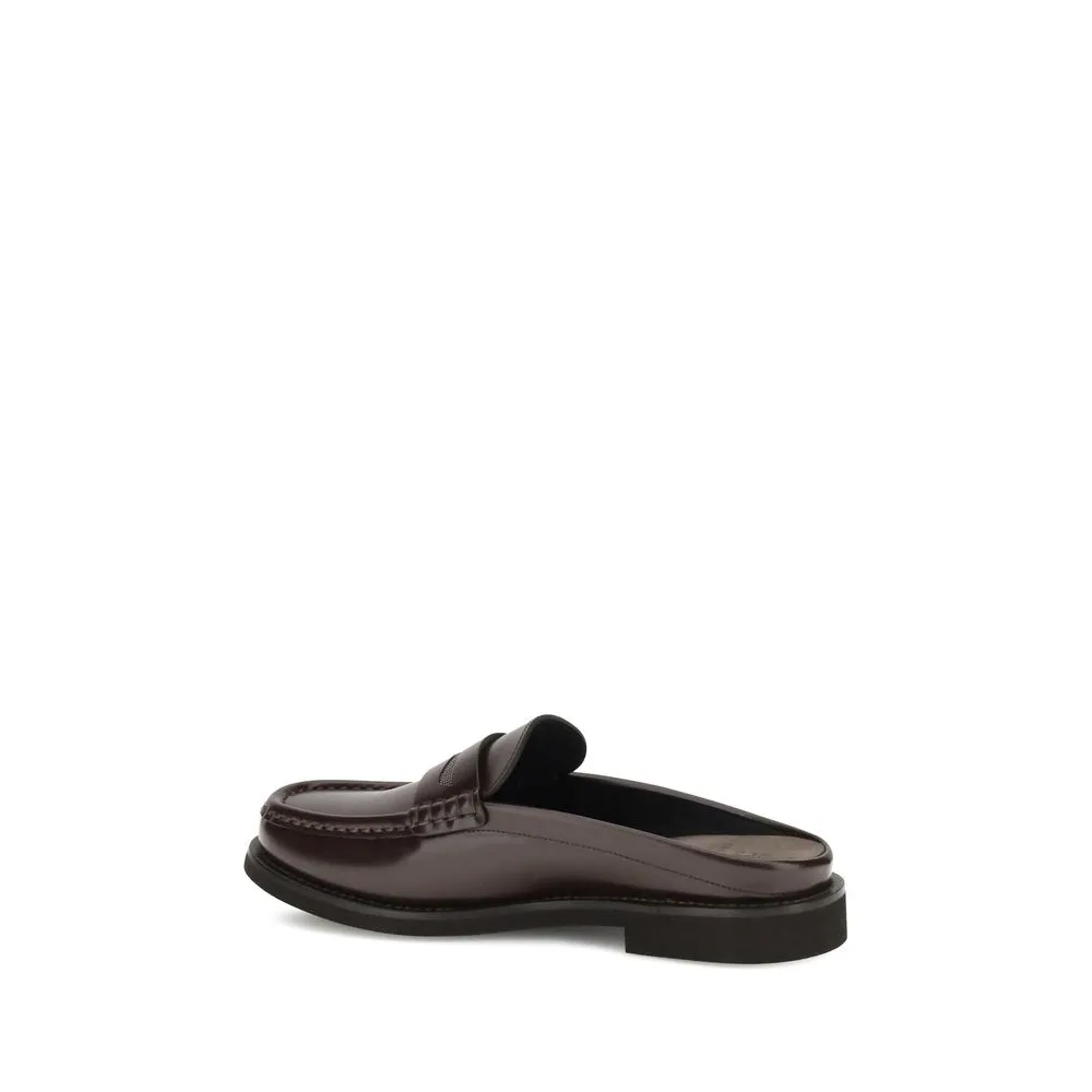 Brunello Cucinelli Brown Calf Leather Bos Taurus Slip-On Loafers Loafers With Baggy Jeans