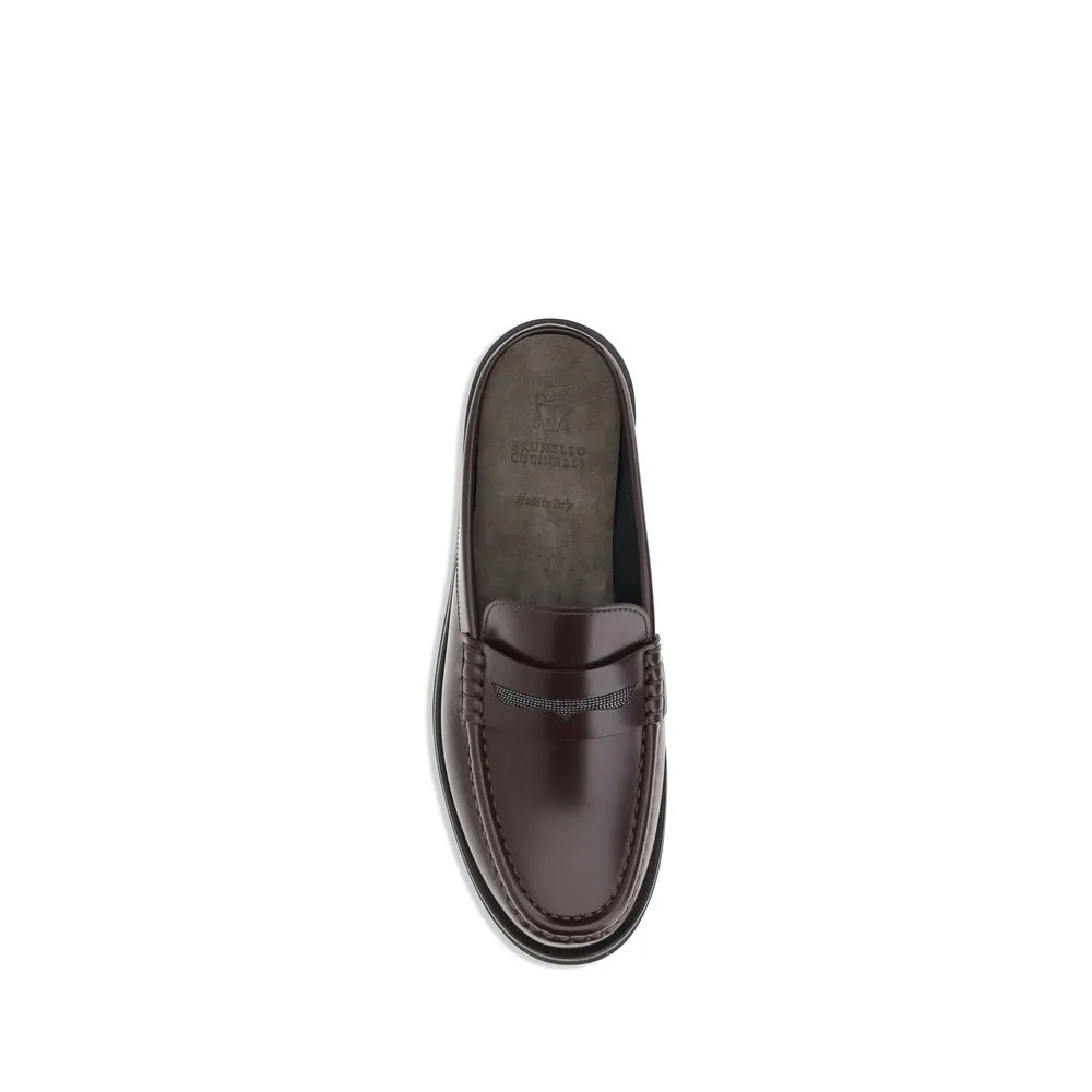 Suede Loafers Jeans Brunello Cucinelli Brown Calf Leather Bos Taurus Slip-On Loafers