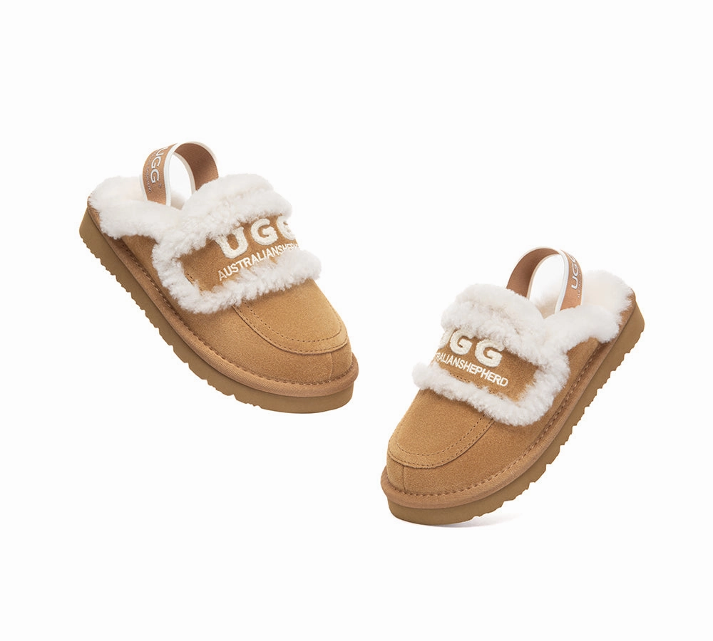 Soft Soled Slippers AUSTRALIAN SHEPHERD UGG Slippers Kids Sheepskin Wool Slingback Rilee