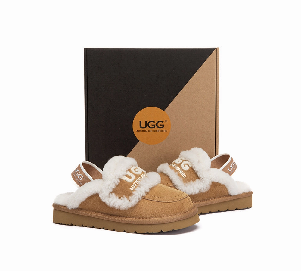 AUSTRALIAN SHEPHERD UGG Slippers Kids Sheepskin Wool Slingback Rilee Old Friend Slippers