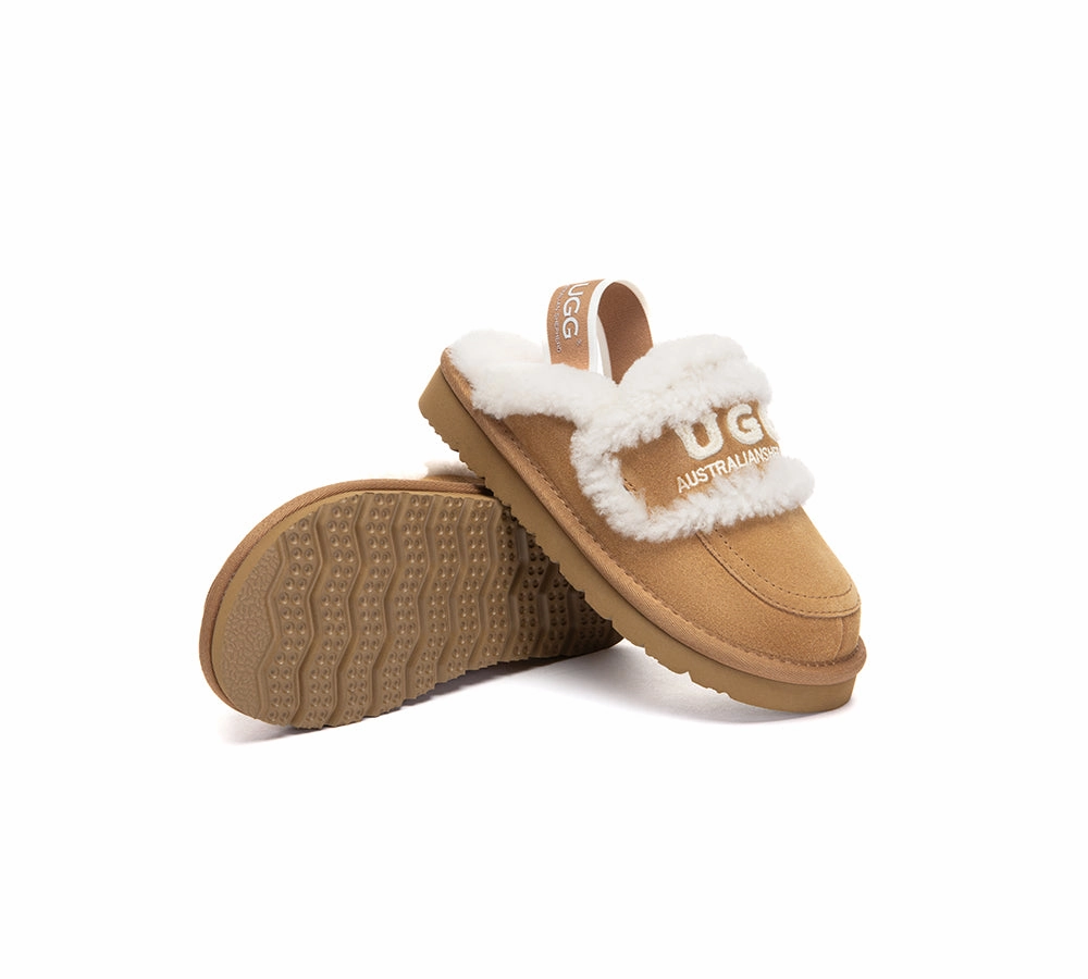 Best In House Slippers AUSTRALIAN SHEPHERD UGG Slippers Kids Sheepskin Wool Slingback Rilee