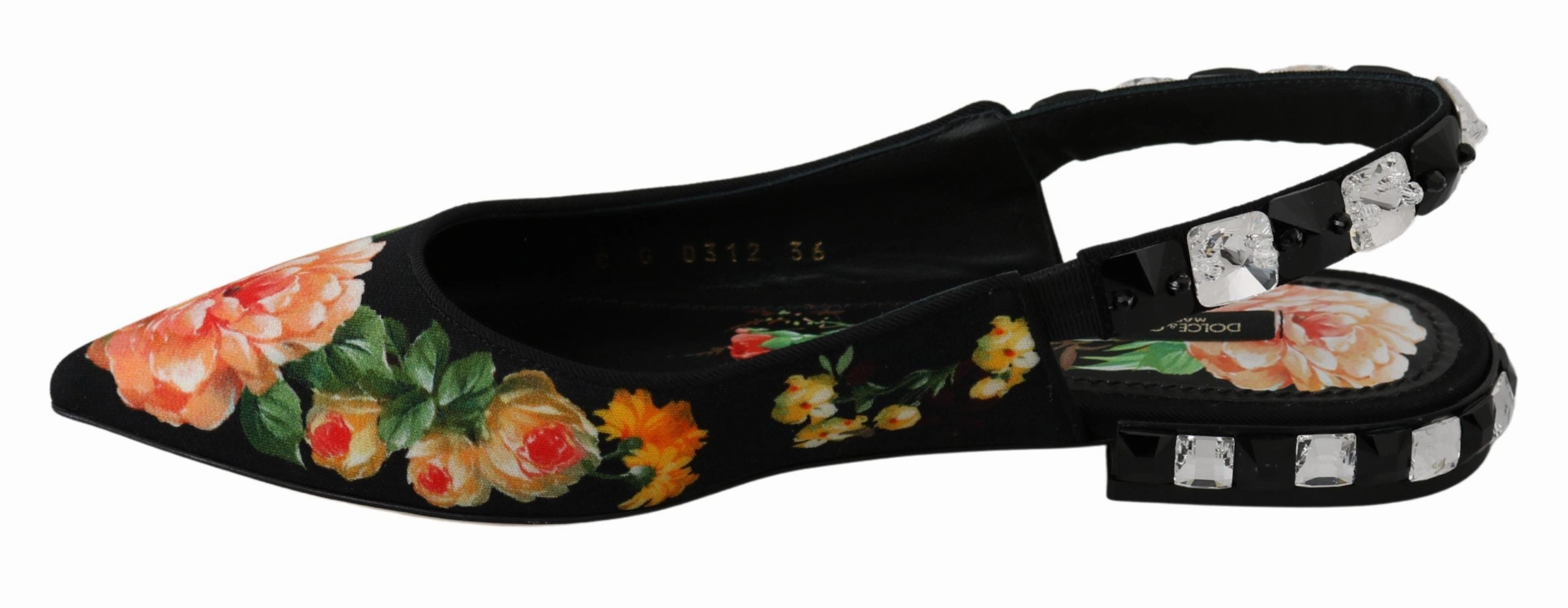 Straw Loafers Black Floral Crystal Slingbacks Flats Shoes
