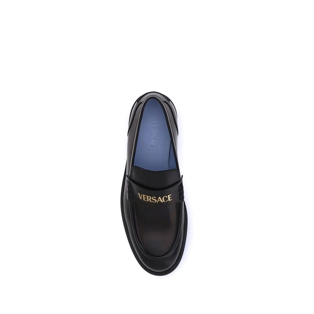 Versace Black Calf Leather Bos Taurus Slip-On Loafers Crepe Loafers